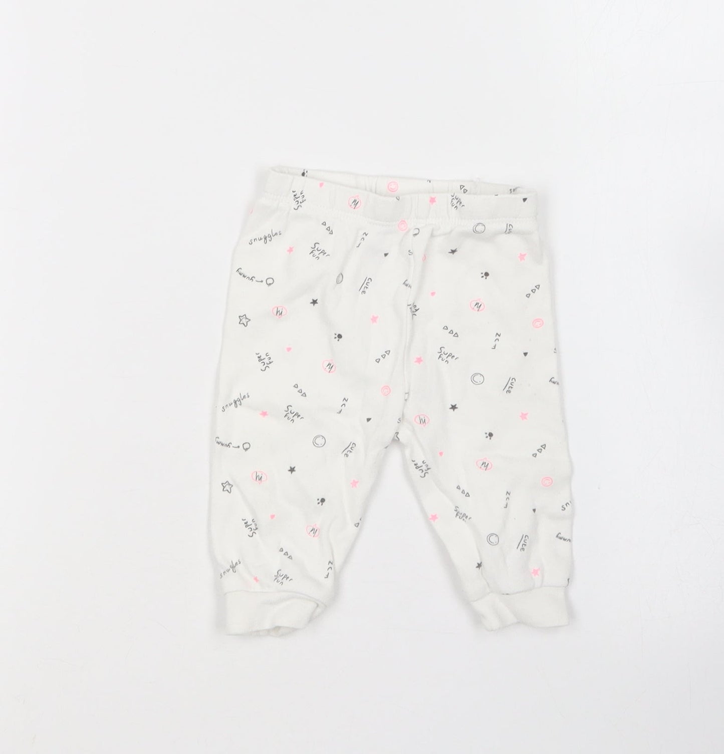 George Baby White Geometric Cotton Jogger Leggings Size 3-6 Months