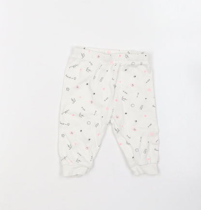 George Baby White Geometric Cotton Jogger Leggings Size 3-6 Months