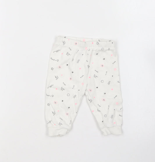 George Baby White Geometric Cotton Jogger Leggings Size 3-6 Months