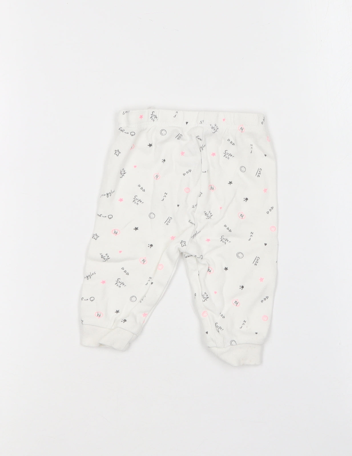 George Baby White Geometric Cotton Jogger Leggings Size 3-6 Months