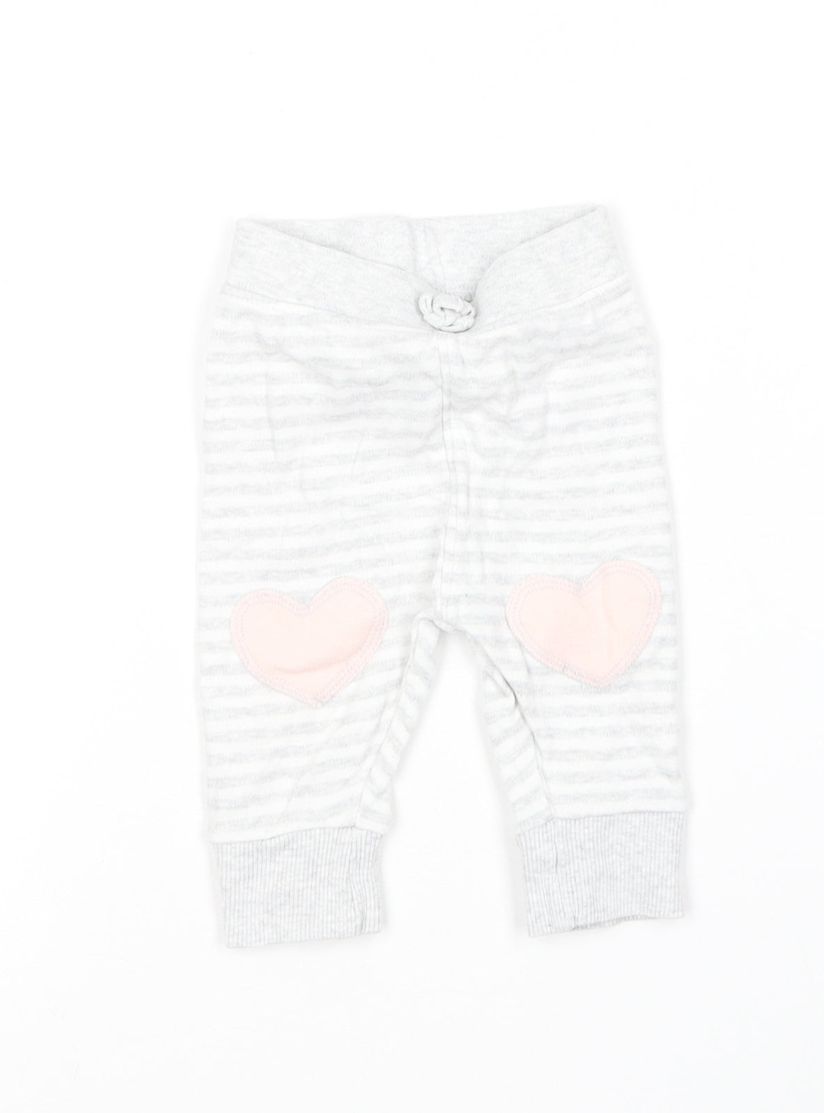 George Girls Grey Striped Cotton Jogger Leggings Size 0-3 Months