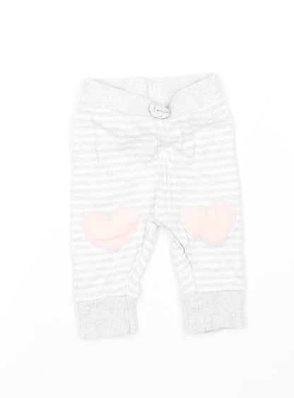 George Girls Grey Striped Cotton Jogger Leggings Size 0-3 Months