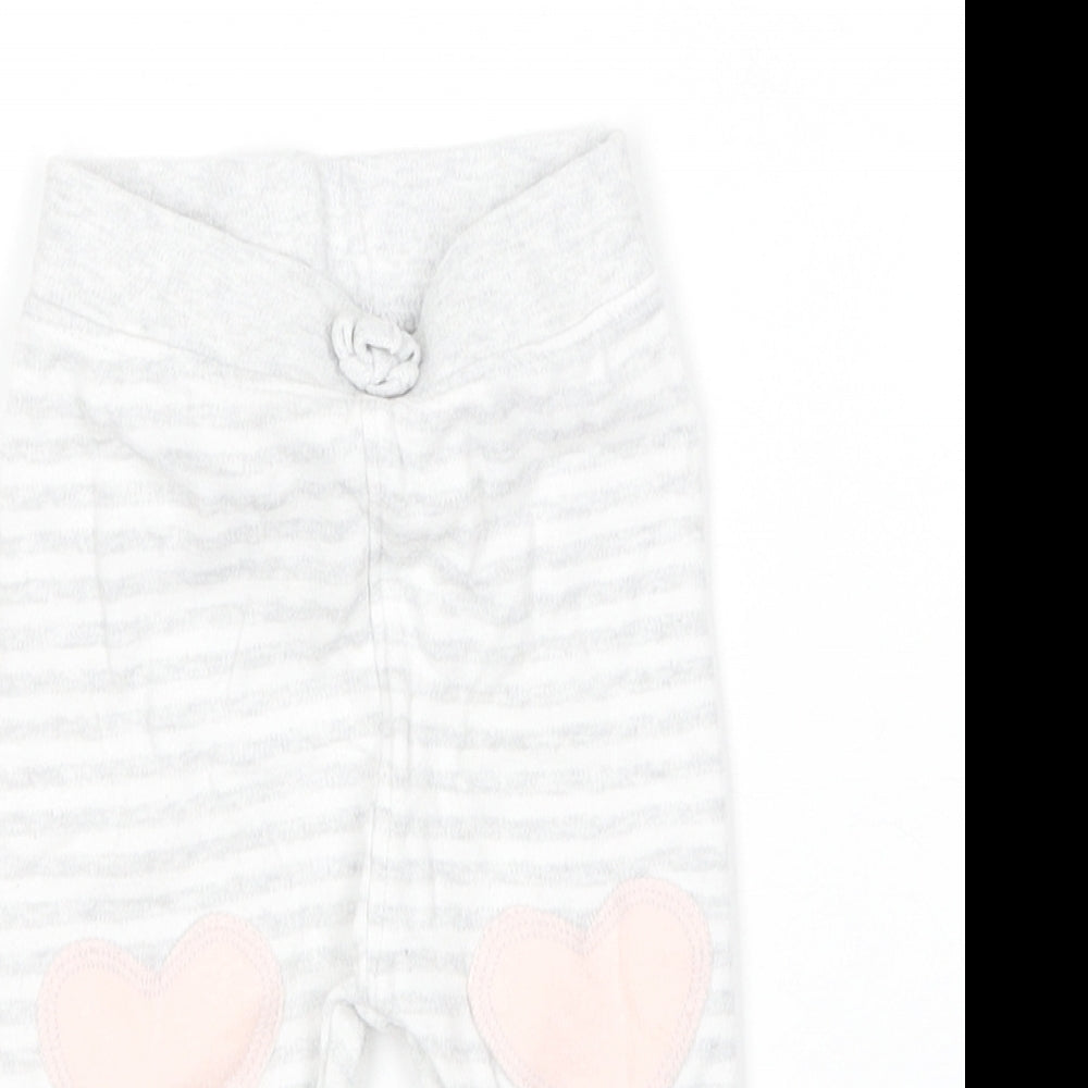 George Girls Grey Striped Cotton Jogger Leggings Size 0-3 Months