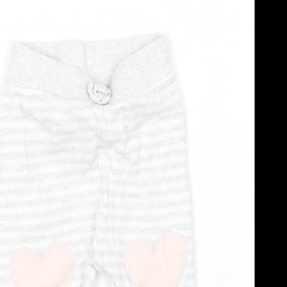 George Girls Grey Striped Cotton Jogger Leggings Size 0-3 Months