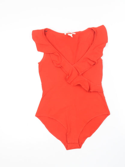 H&M Womens Red  Cotton Bodysuit One-Piece Size S