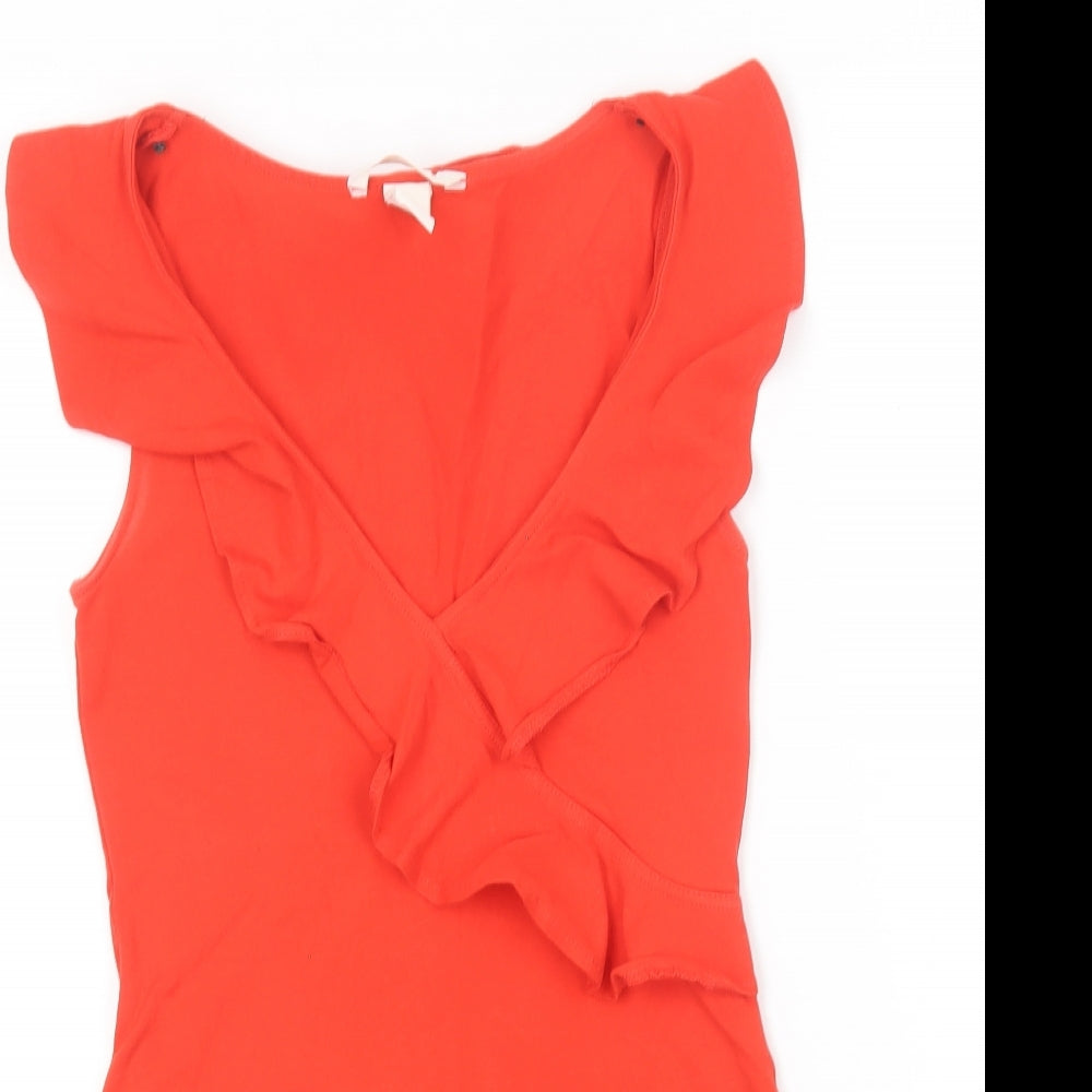 H&M Womens Red  Cotton Bodysuit One-Piece Size S