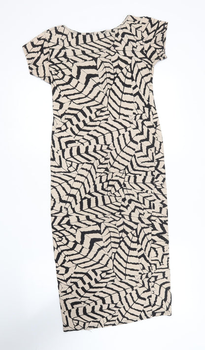 Ribbon Womens Beige  Viscose Bodycon  Size 8  Round Neck