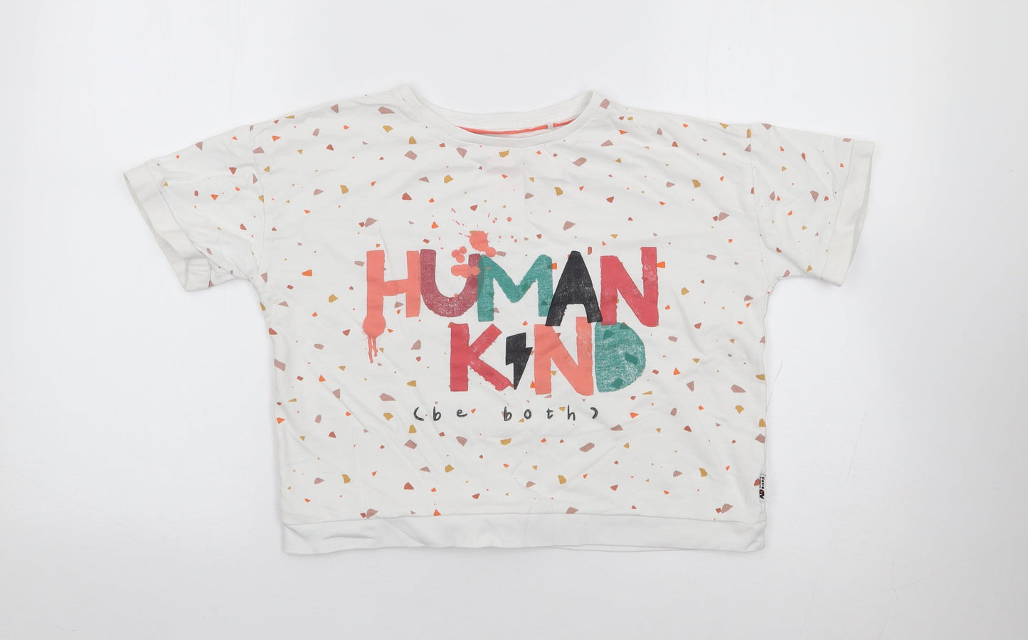 George Girls Ivory Geometric 100% Cotton Jersey T-Shirt Size 7-8 Years Crew Neck Pullover
