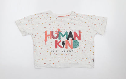 George Girls Ivory Geometric 100% Cotton Jersey T-Shirt Size 7-8 Years Crew Neck Pullover