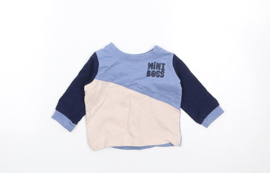 Peacocks Boys Blue Colourblock Cotton Pullover Jumper Size 3-6 Months  Pullover - Boss