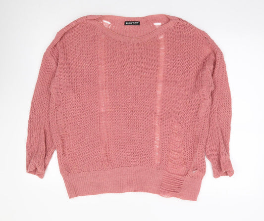 SheIn Womens Pink Round Neck  Polyester Pullover Jumper Size S