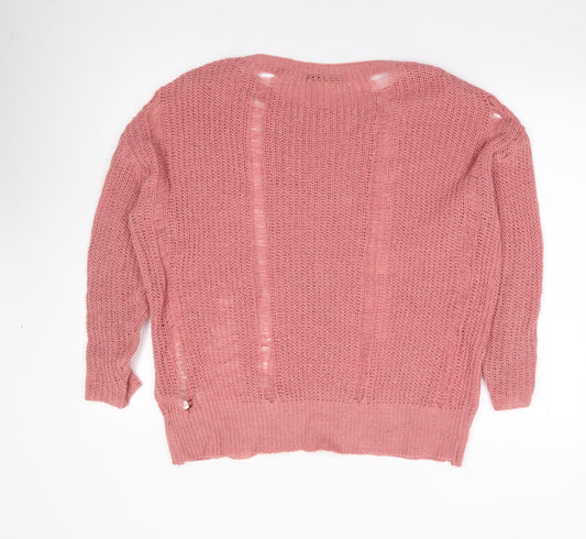 SheIn Womens Pink Round Neck  Polyester Pullover Jumper Size S