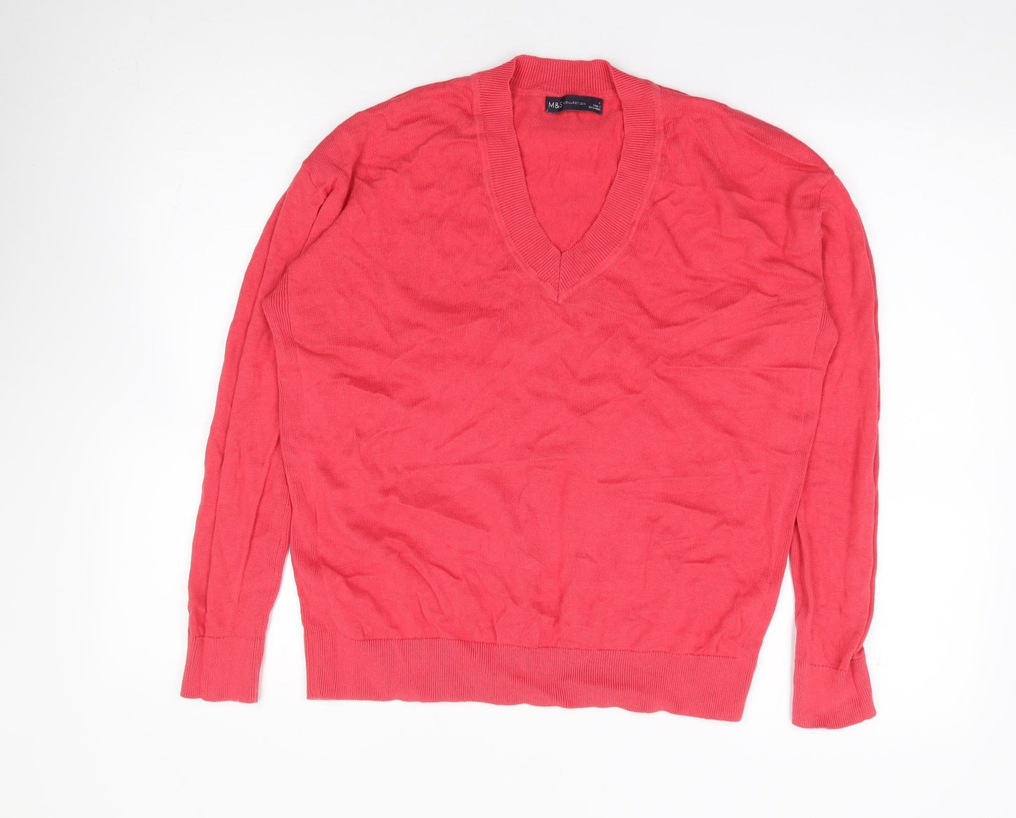 Mrks and Spencer Womens Red V-Neck  Cotton Pullover Jumper Size M