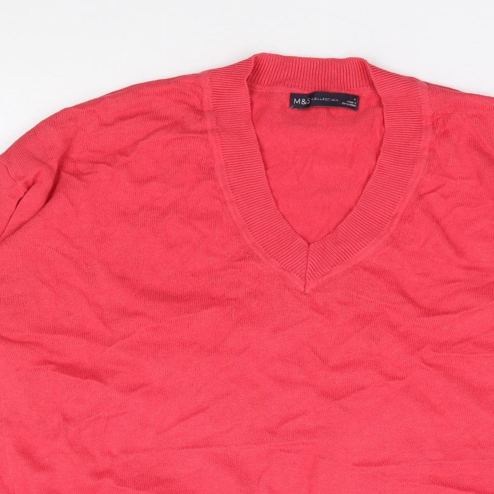 Mrks and Spencer Womens Red V-Neck  Cotton Pullover Jumper Size M