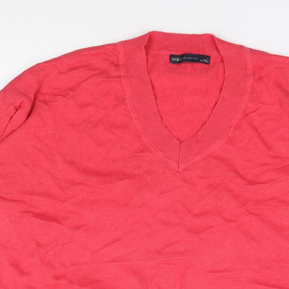 Mrks and Spencer Womens Red V-Neck  Cotton Pullover Jumper Size M