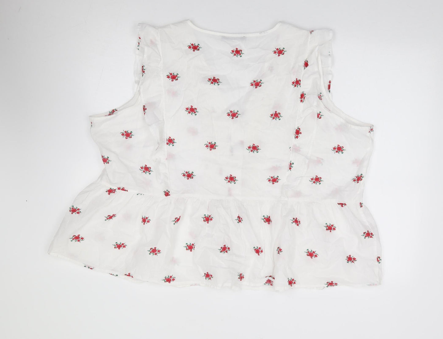 Dunnes Womens Ivory Floral 100% Cotton Jersey Button-Up Size 2XL V-Neck