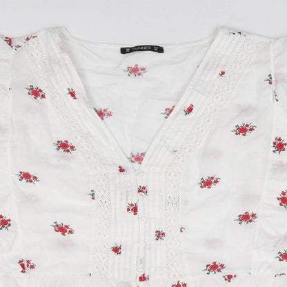 Dunnes Womens Ivory Floral 100% Cotton Jersey Button-Up Size 2XL V-Neck