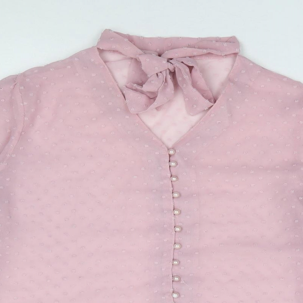 Womens UK Size M Preworn Pink Jersey Button-Up