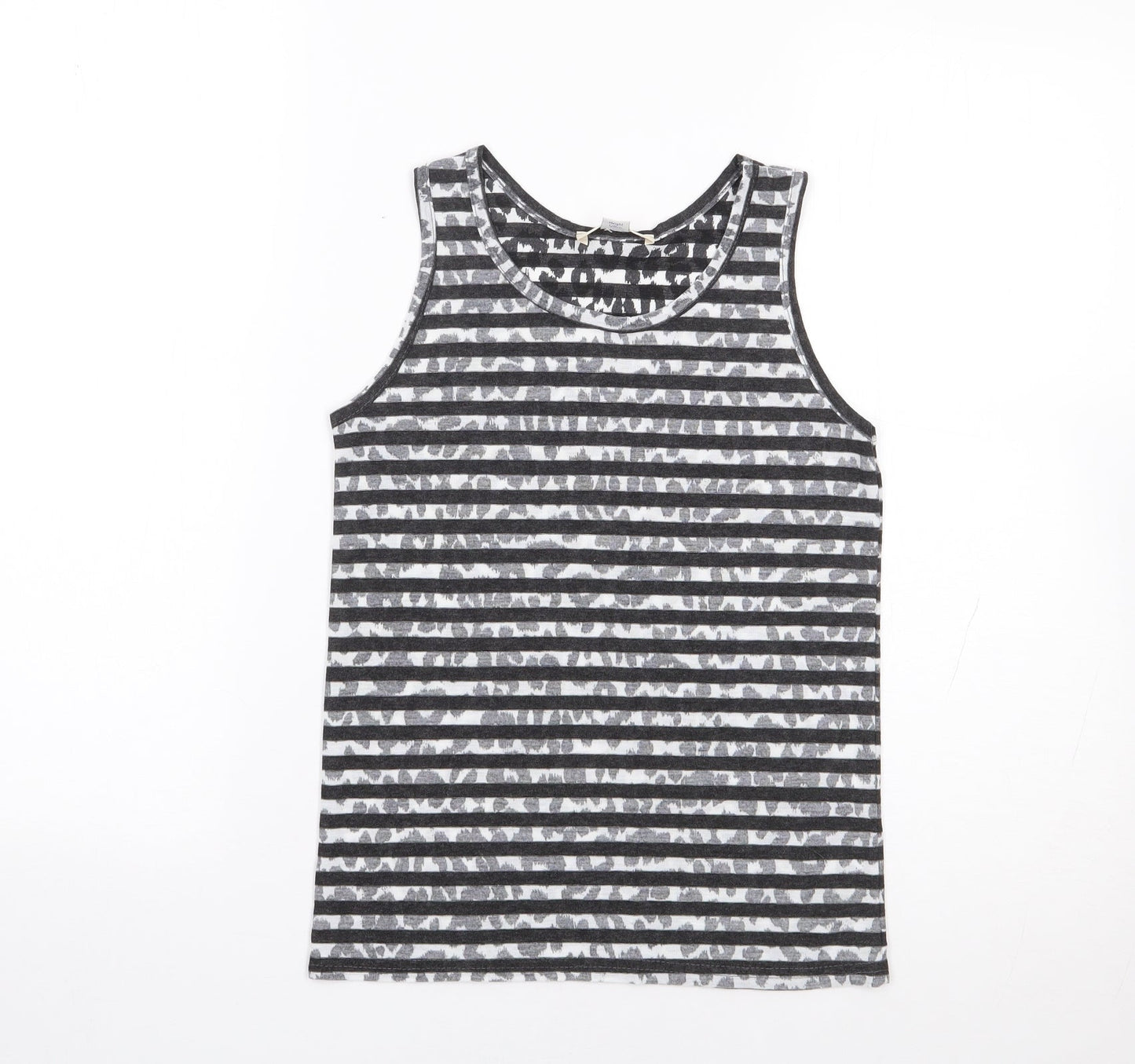 River Island Boys Grey Striped Polyester Jersey Tank Size 7-8 Years Round Neck Pullover