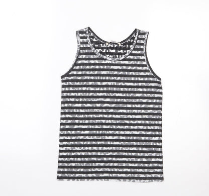 River Island Boys Grey Striped Polyester Jersey Tank Size 7-8 Years Round Neck Pullover
