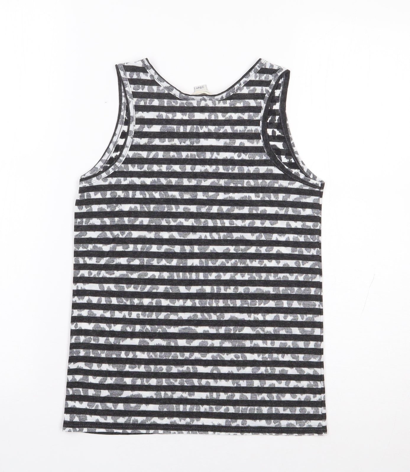 River Island Boys Grey Striped Polyester Jersey Tank Size 7-8 Years Round Neck Pullover