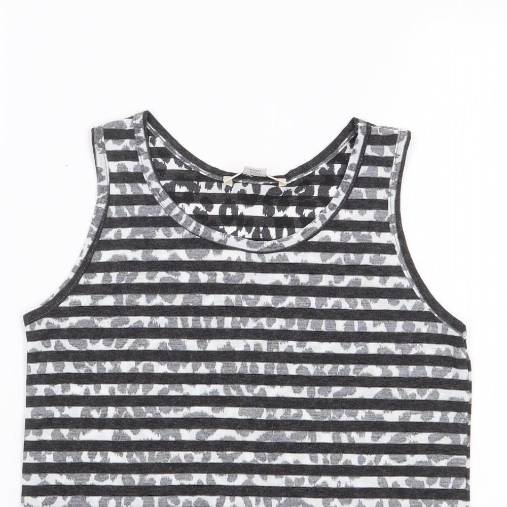 River Island Boys Grey Striped Polyester Jersey Tank Size 7-8 Years Round Neck Pullover
