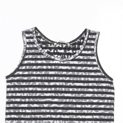 River Island Boys Grey Striped Polyester Jersey Tank Size 7-8 Years Round Neck Pullover