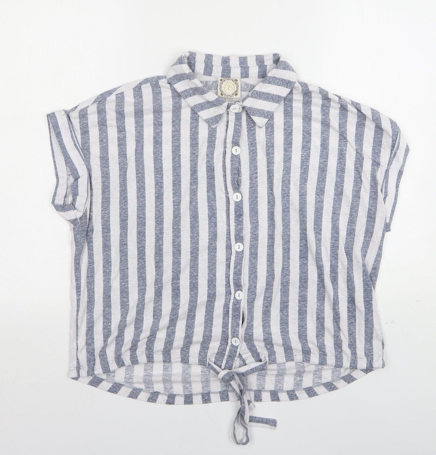 Tru Self Womens Grey Striped Polyester Basic Button-Up Size L Collared