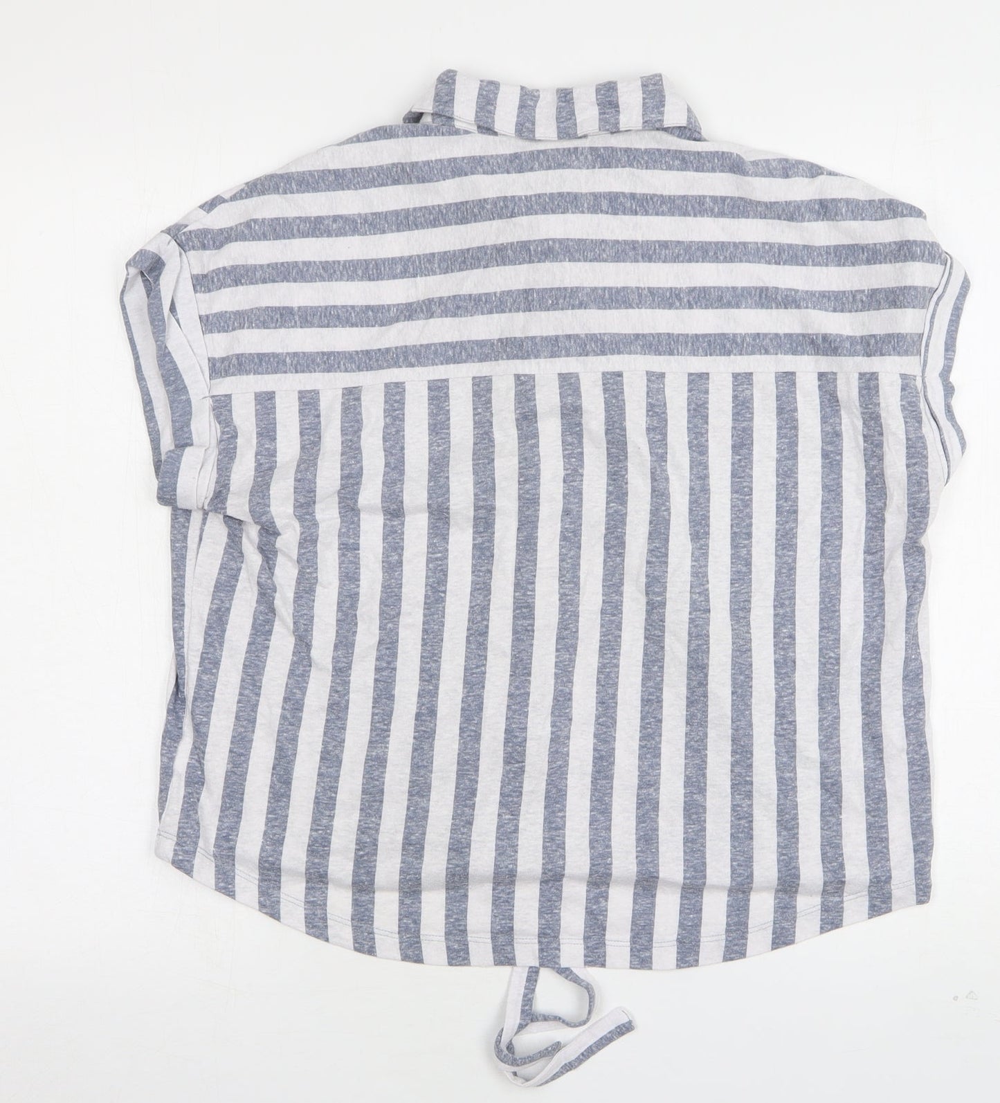 Tru Self Womens Grey Striped Polyester Basic Button-Up Size L Collared