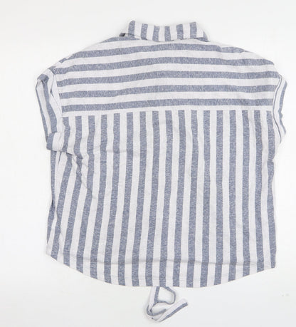 Tru Self Womens Grey Striped Polyester Basic Button-Up Size L Collared