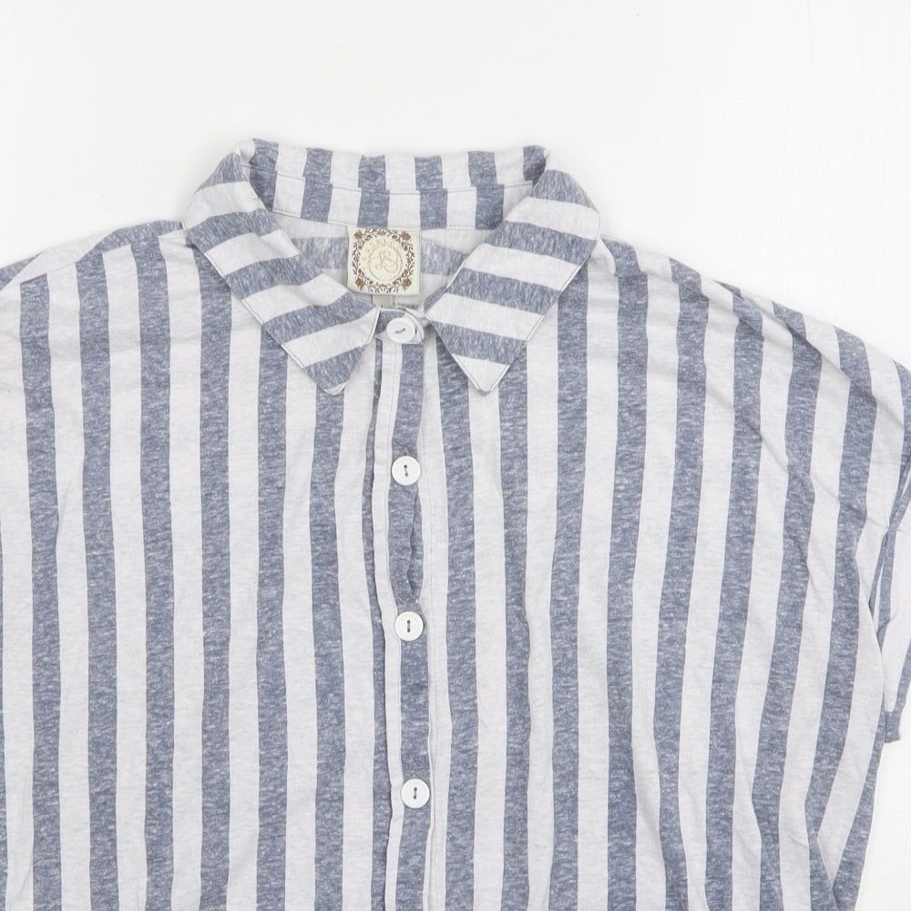 Tru Self Womens Grey Striped Polyester Basic Button-Up Size L Collared