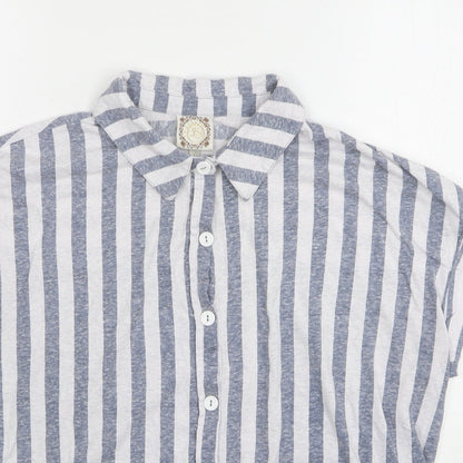 Tru Self Womens Grey Striped Polyester Basic Button-Up Size L Collared