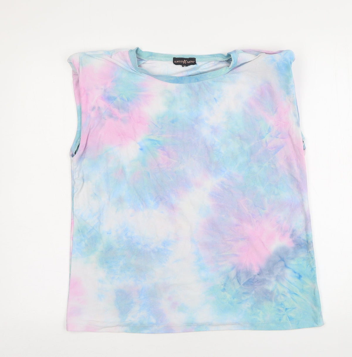 Almost Famous Womens Multicoloured Geometric Polyester Basic Tank Size XL Round Neck