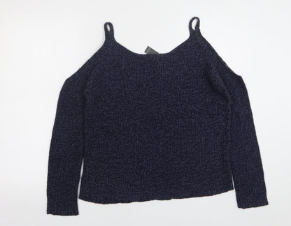 Quinn Womens Blue V-Neck  Acrylic Pullover Jumper Size L