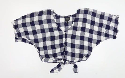FOREVER 21 Womens Blue Check Cotton Cropped Button-Up Size S V-Neck