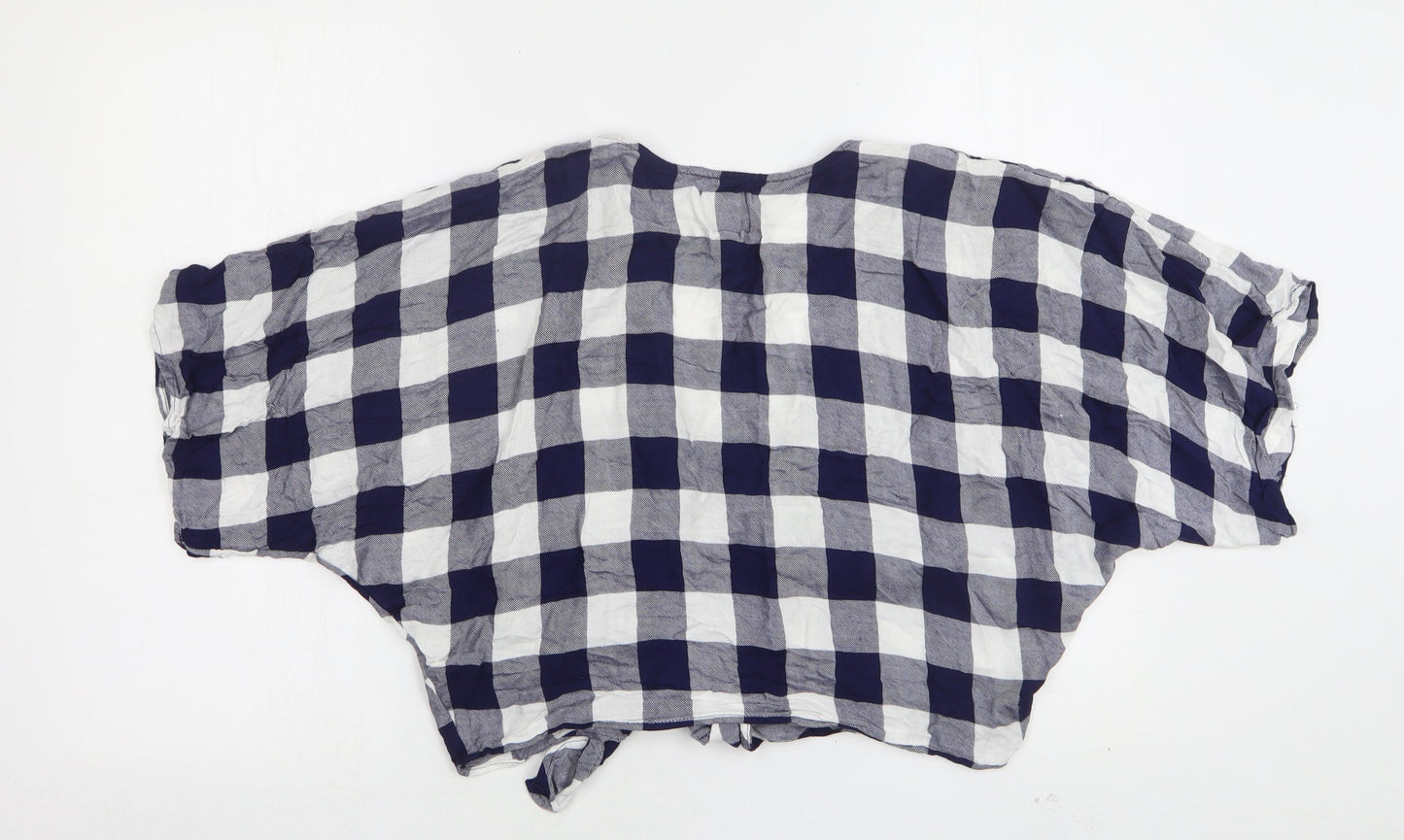 FOREVER 21 Womens Blue Check Cotton Cropped Button-Up Size S V-Neck