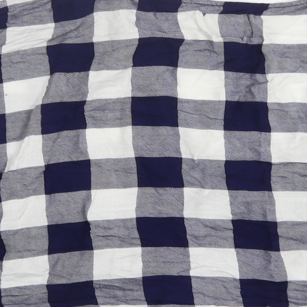 FOREVER 21 Womens Blue Check Cotton Cropped Button-Up Size S V-Neck