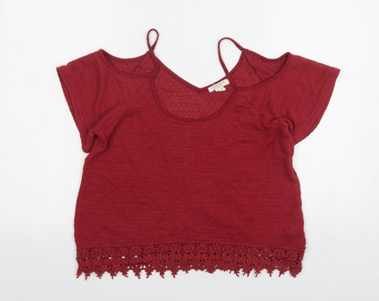 Streetwear Womens Red  Polyester Basic Tank Size M V-Neck