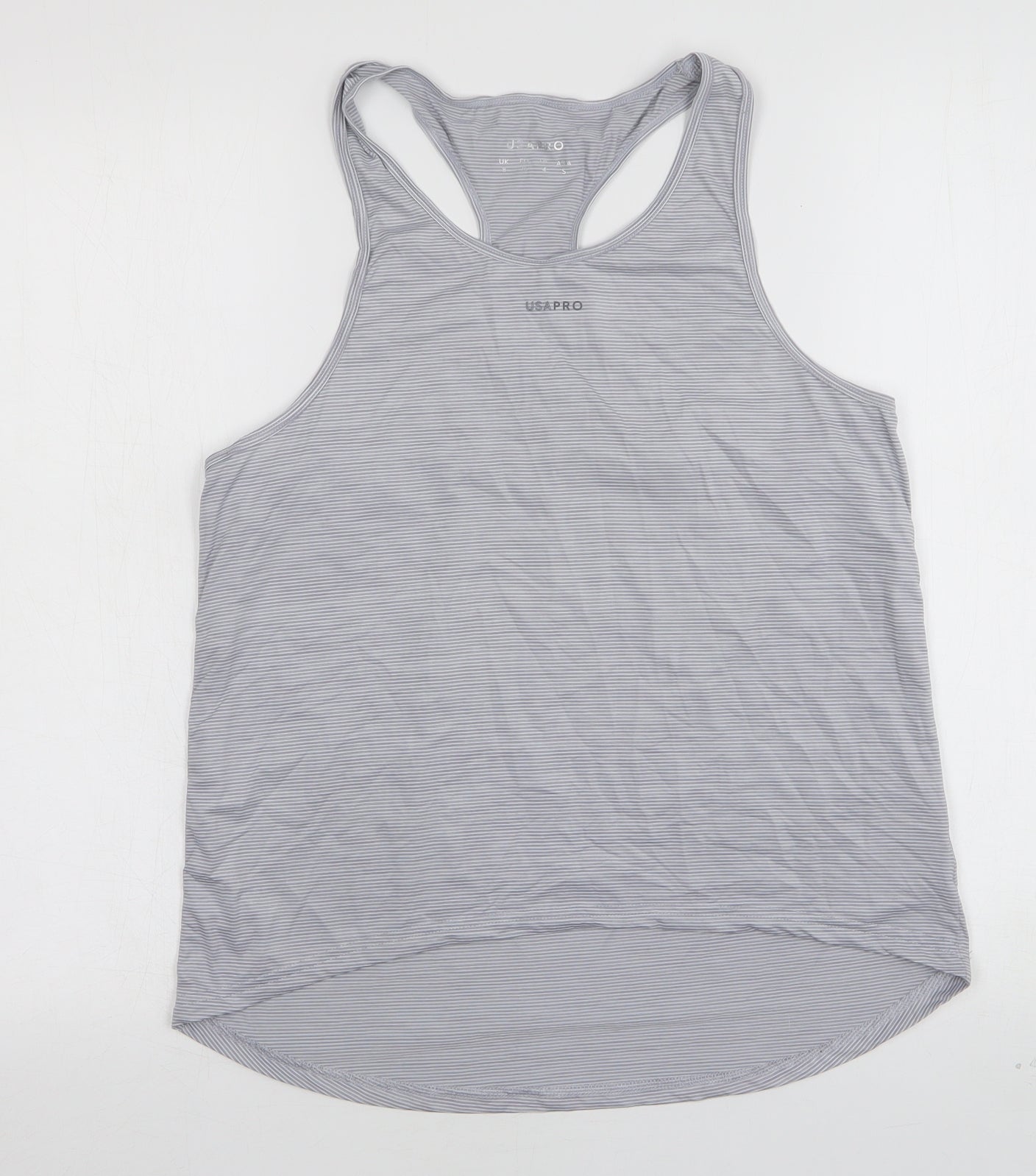 USA Pro Womens Grey Striped Polyester Basic Tank Size 8 Round Neck