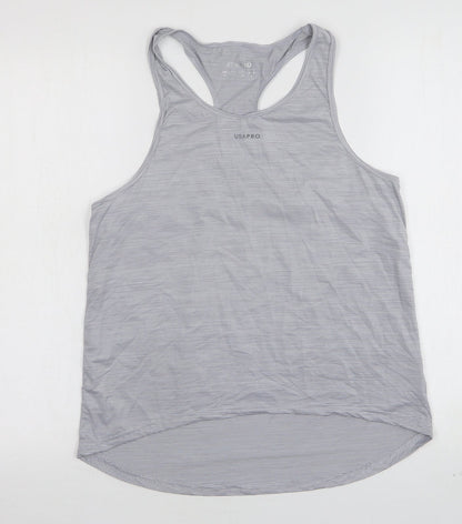USA Pro Womens Grey Striped Polyester Basic Tank Size 8 Round Neck