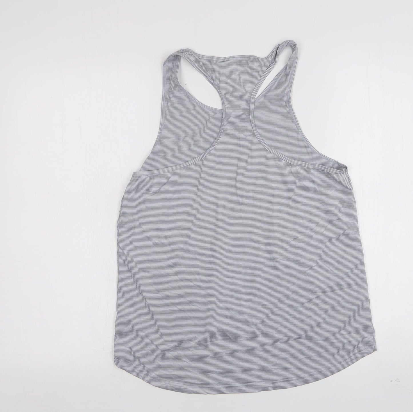 USA Pro Womens Grey Striped Polyester Basic Tank Size 8 Round Neck