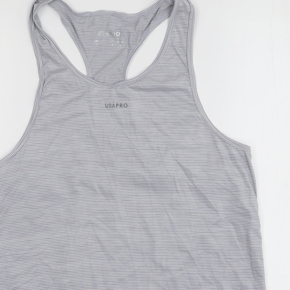 USA Pro Womens Grey Striped Polyester Basic Tank Size 8 Round Neck