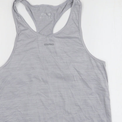 USA Pro Womens Grey Striped Polyester Basic Tank Size 8 Round Neck