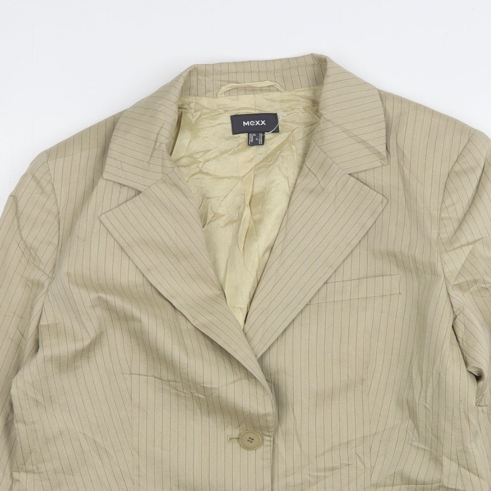 Mexx Womens Beige Striped Polyester Jacket Suit Jacket Size 12