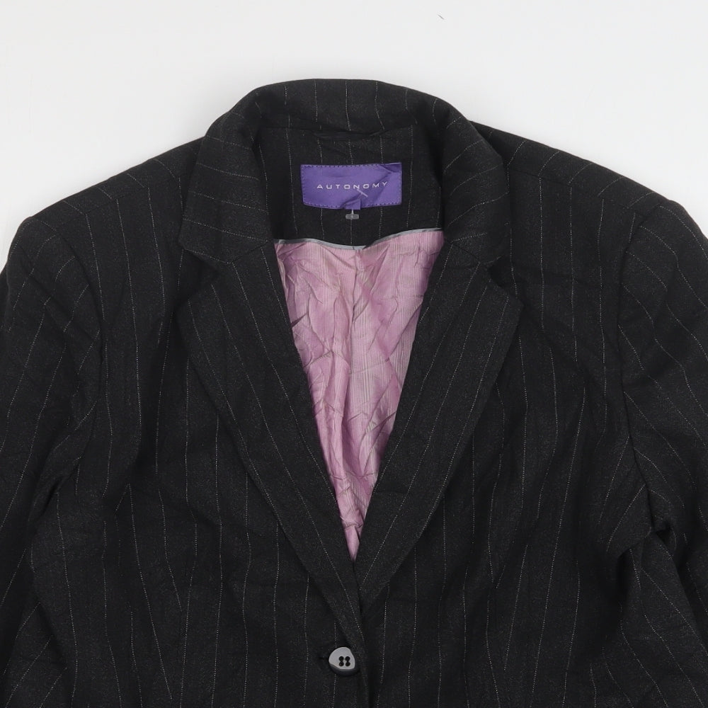 Autonomy Womens Grey Striped Polyester Jacket Suit Jacket Size 16