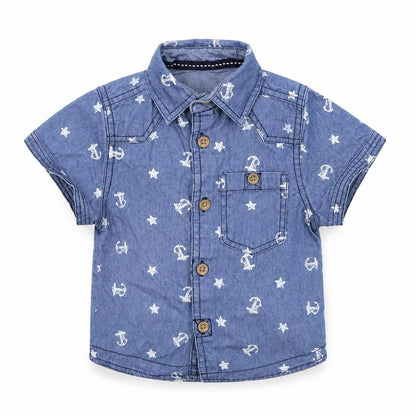 Rebel Boys Blue  Cotton Basic Button-Up Size 9-12 Months Collared Button - Anchor