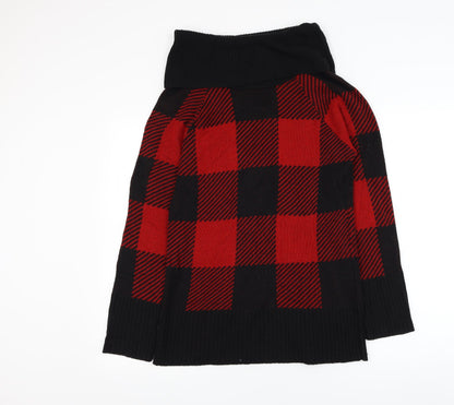 Formula Womens Red Roll Neck Check Polyester Pullover Jumper Size 14