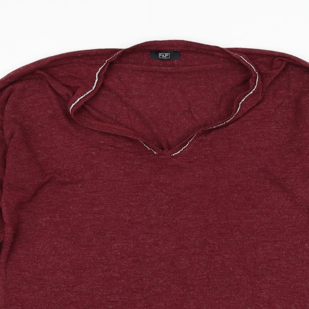 F&F Womens Red Round Neck  Viscose Pullover Jumper Size 12