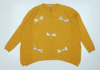 sovogue Womens Yellow Round Neck  Acrylic Pullover Jumper Size M   - Butterflies