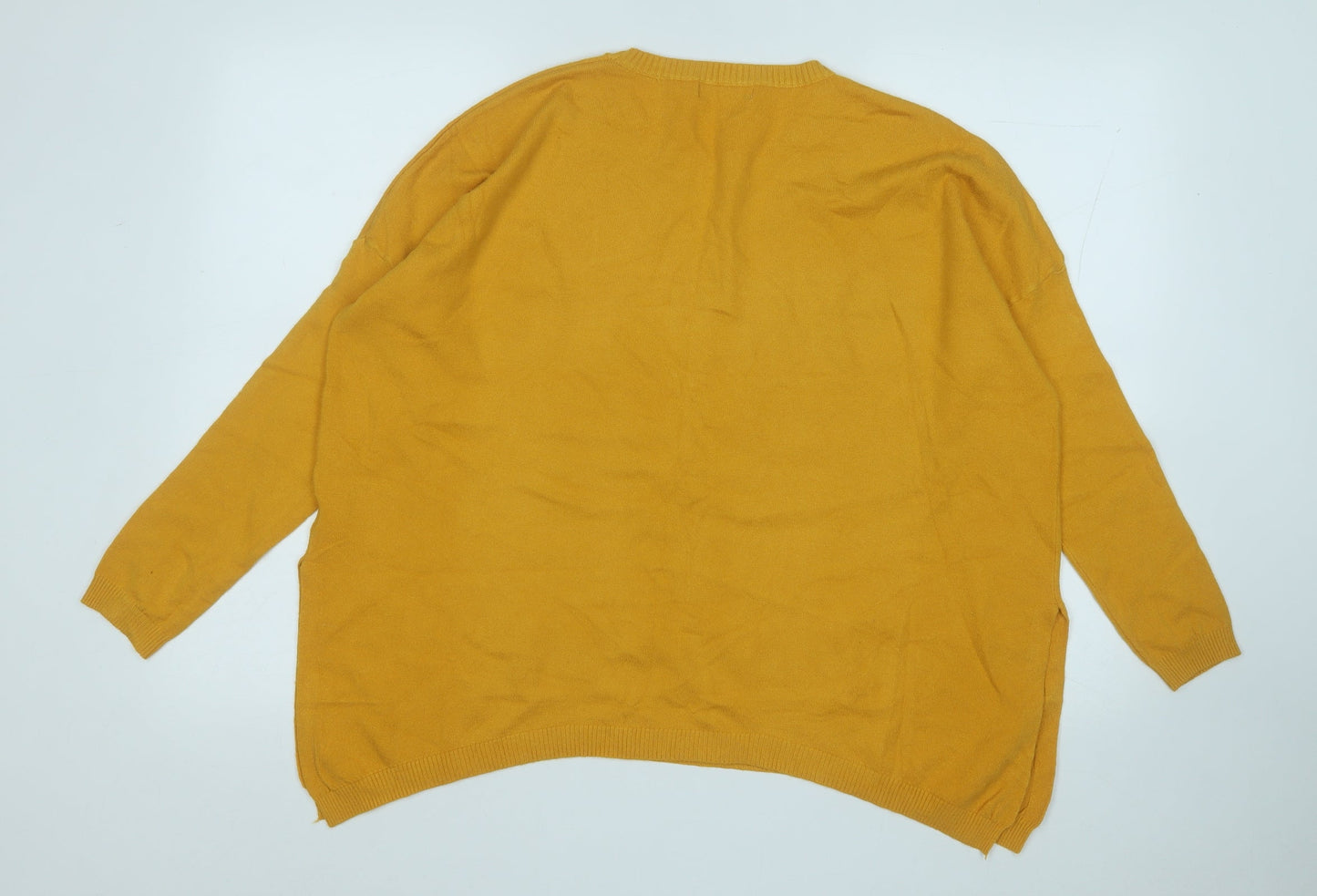 sovogue Womens Yellow Round Neck  Acrylic Pullover Jumper Size M   - Butterflies